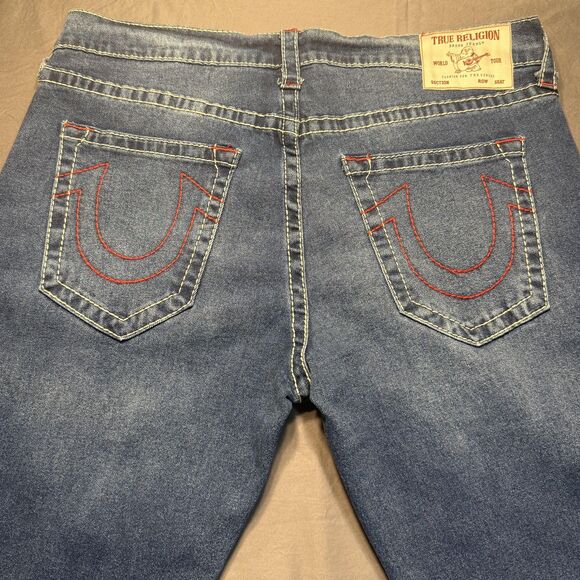 True Religion Geno Jeans Mens 38 Blue Relaxed Slim Red Stitch Denim Pants - Picture 7 of 9